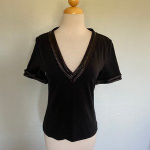 Wolford Black Decorative V-Neck Short Sleeve Top
